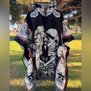 Anime inspired adult alpaca poncho, one size, unisex,lightweight made in Ecuador